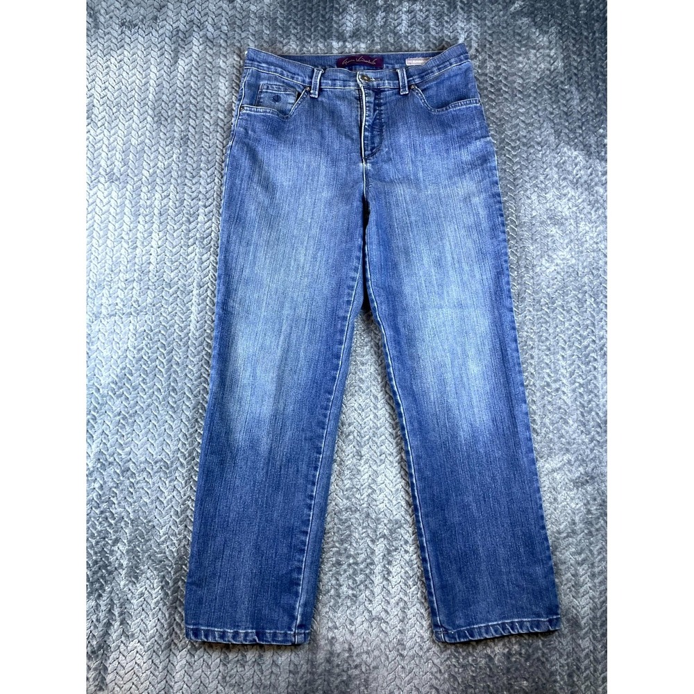 Gloria Vanderbilt Straight Jeans Womens 10 Petite Blue Denim Medium Wash Faded